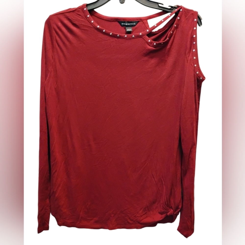 Rock & Republic Studded Cold Shoulder Red Long Sleeve Top Women’s M